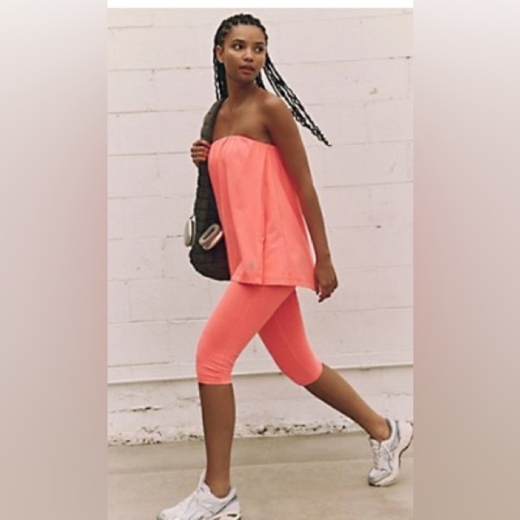 FP Movement Free People Bright Coral strapless Hotshot Tube Onesie Jumpsuit NWT - Picture 1 of 6